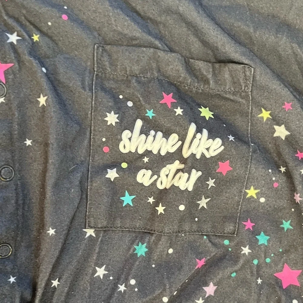 Justice girls one piece starry night pajamas girl Sz 16/18P hood